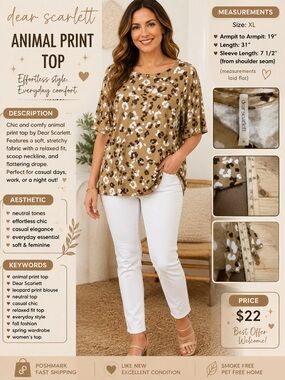 Women's Tan Leopard Print Tunic Top - Relaxed Fit